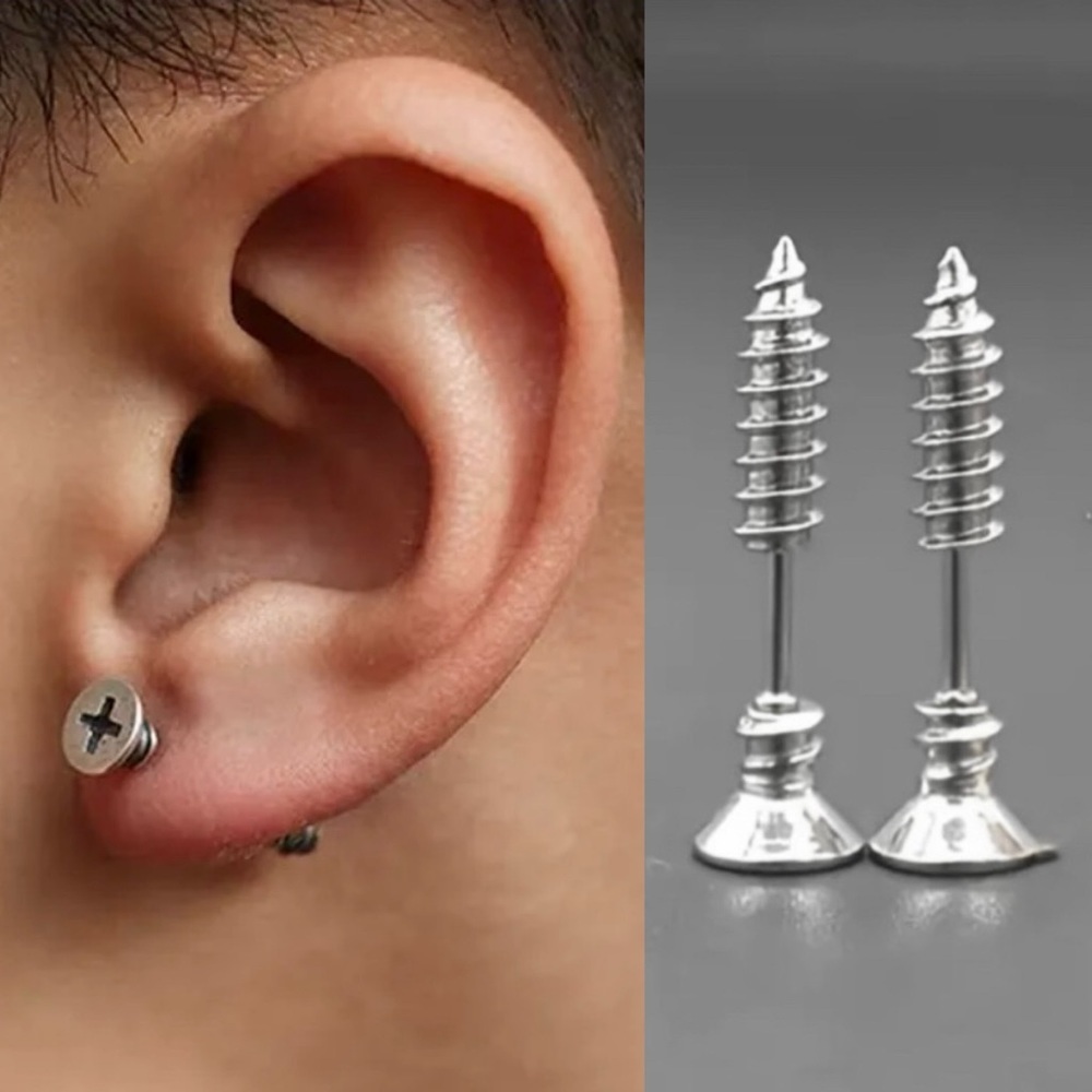 BOGO! Faux gauge Screw earrings in Silver UNISEX New Boutique